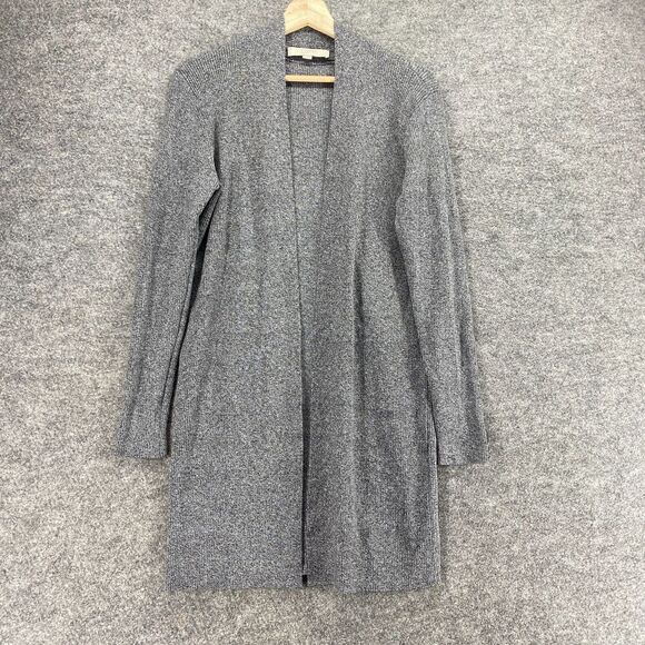 Loft Cardigan Women M Medium Gray Open Front Long Sleeve Rayon Knit Casual - Picture 1 of 10
